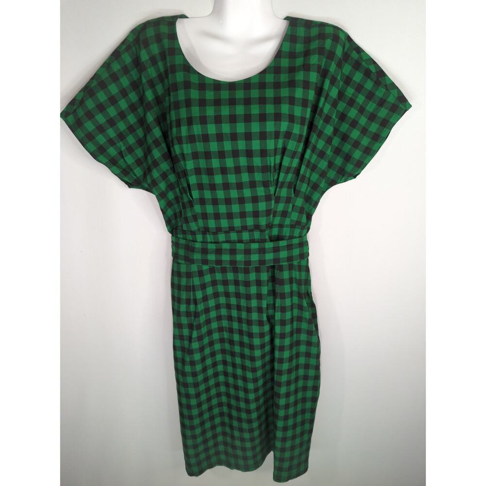 Gown Town Plaid Belted Dress Green Black Womens 2XL NWT Academia‎ Preppy Cottage